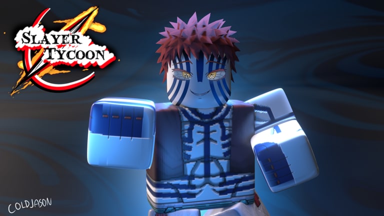 Retrato oficial de Slayer Tycoon do demônio de marcas azuis no Roblox